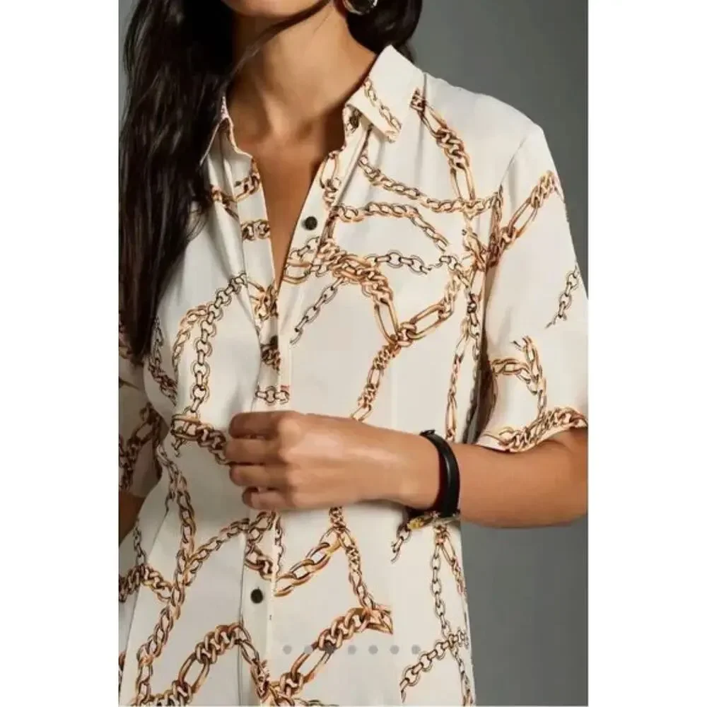 Maeve Dress XS Chain Printed Short Sleeve Maxi White Elegant Party Chic Classic - Picture 2 of 13